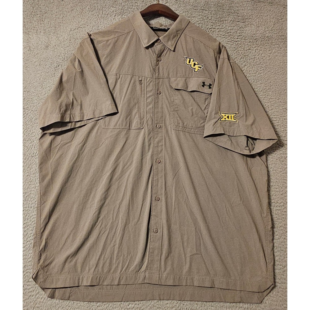 Under Armour UCF Knights Button Front Shirt Mens 3XL Gray Short Sleeve 1300037